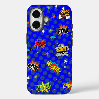Funda iPhone 16 Azul superhéroe cómico