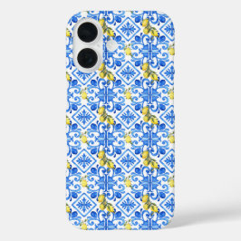 Funda iPhone 16 Azulejo Azul Limón Amarillo