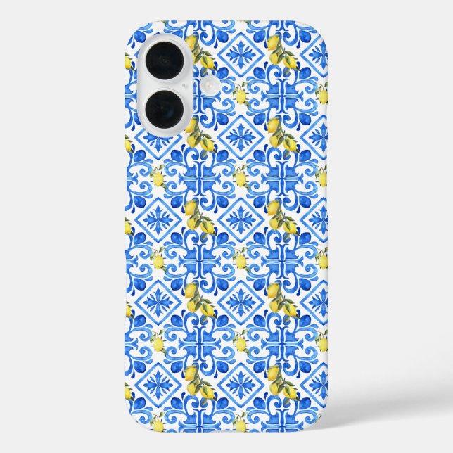 Funda iPhone 16 Azulejo Azul Limón Amarillo  (Reverso )