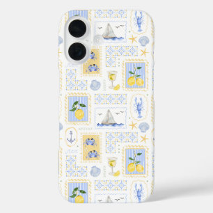 Funda iPhone 16 Azulejo Azul Mediterráneo Limón Amarillo Costero