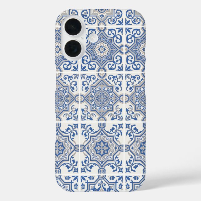 Funda iPhone 16 Azulejo Azul Portugués (Reverso )