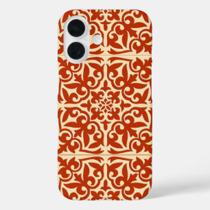 Funda iPhone 16 Azulejo marroquí - coral naranja y melocotón