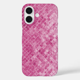 Funda iPhone 16 azulejo rosa brillante texturado