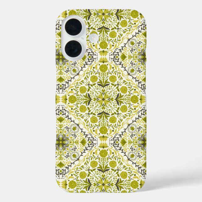 Funda iPhone 16 Azulejos florales en verde (Reverso )