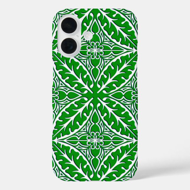 Funda iPhone 16 azulejos marroquíes - verde esmeralda y blanco (Reverso )