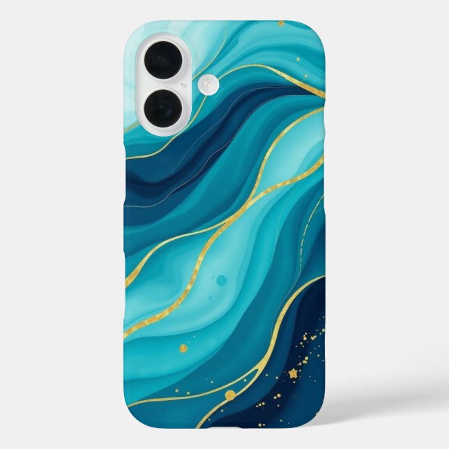 Funda iPhone 16 Azure Depths con venas doradas (Reverso )