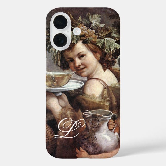 FUNDA iPhone 16 BACCHUS CON GRAPAS Y MONOGRAMA DE VINO (Reverso )