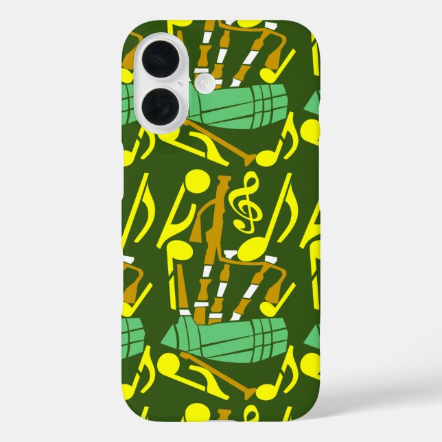 Funda iPhone 16 Bagpipes Yellow Music Notes (Reverso )