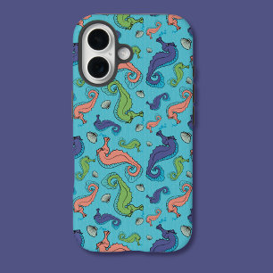 Funda iPhone 16 Bajo el mar - Hipómetros juguetones marinos y patr