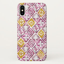 Funda iPhone 16 Baldosas de diamante étnico con estilo de oro rosa