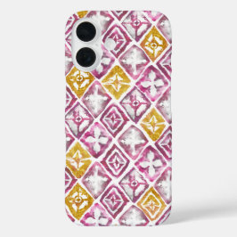 Funda iPhone 16 Baldosas de diamante étnico con estilo de oro rosa
