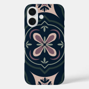 Funda iPhone 16 baldosas geométricas florales de color terroso