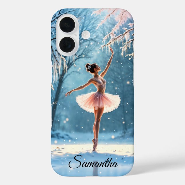 Funda iPhone 16 Balerina de nieve mágica arte de poise de invierno (Reverso )