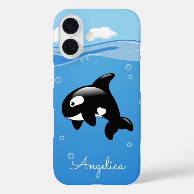 Funda iPhone 16 Ballena orca pura en el océano con nombre personal (Reverso )