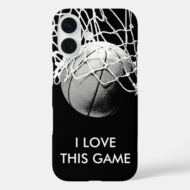 Funda iPhone 16 Baloncesto de amor blanco y negro (Reverso )