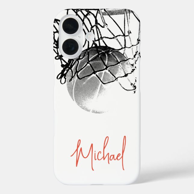 Funda iPhone 16 Baloncesto en blanco y negro - Nacionar tu nombre (Reverso )