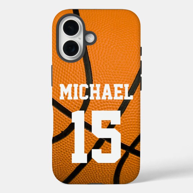 Funda iPhone 16 Baloncesto tu nombre Personalizable (Reverso )