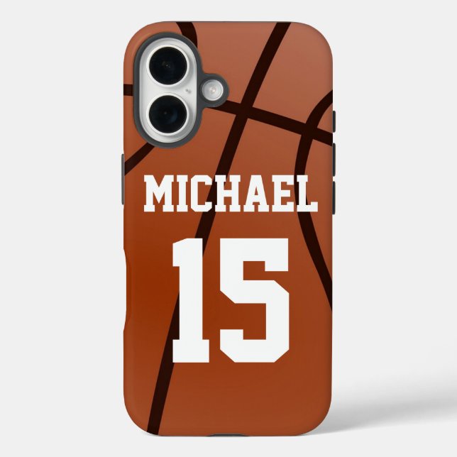 Funda iPhone 16 Baloncesto tu nombre Personalizable (Reverso )