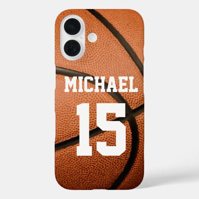Funda iPhone 16 Baloncesto tu nombre Personalizable (Reverso )