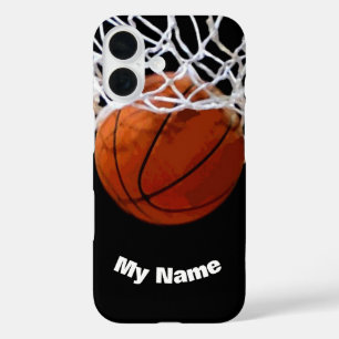 Funda iPhone 16 Baloncesto tu nombre Personalizado