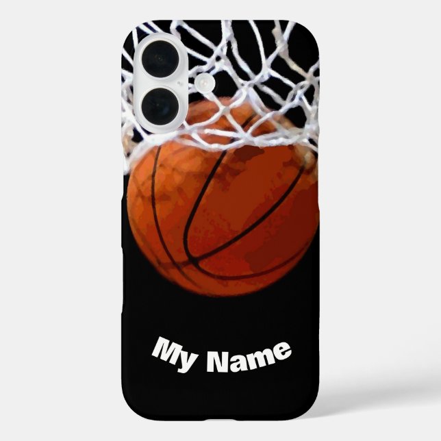 Funda iPhone 16 Baloncesto tu nombre Personalizado (Reverso )