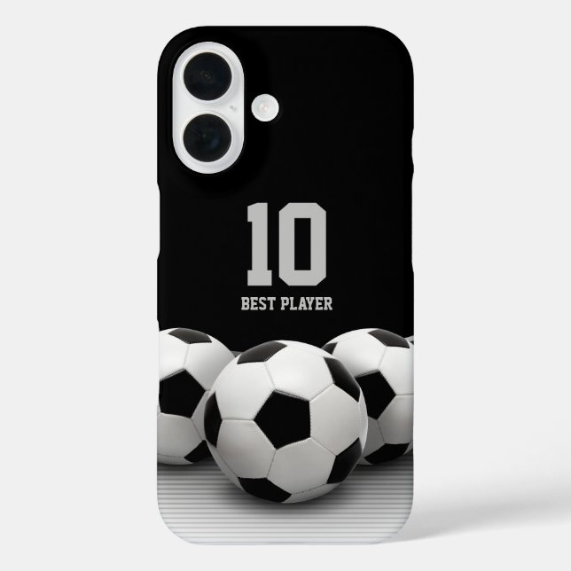 Funda iPhone 16 Balones de fútbol | Mejor número de jugador (Reverso )