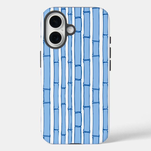 Funda iPhone 16 Bambooey Franja de Bambú en Porcelana Azul (Reverso )
