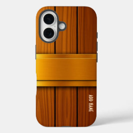 Funda iPhone 16 Banda doble de oro en madera