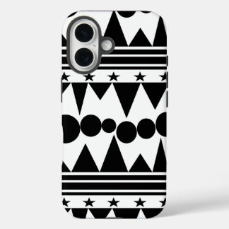 Funda iPhone 16 Banda geométrica bohemia negra y blanca