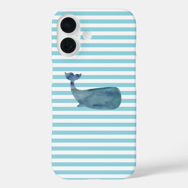 Funda iPhone 16 Banda náutica de ballena (Reverso )