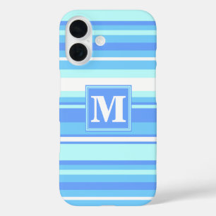 Funda iPhone 16 Bandas azules del cielo monogramo