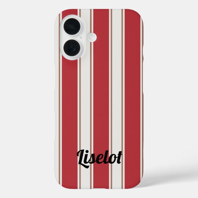 Funda iPhone 16 Bandas clásicas de ratón rojas, blancas y mocha (Reverso )