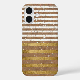 Funda iPhone 16 Bandas elegantes doradas y blancas