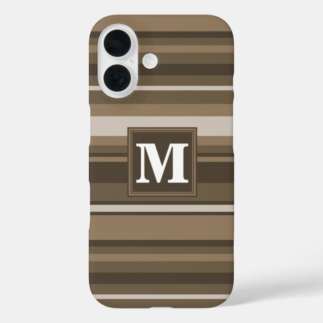 Funda iPhone 16 Bandas marrones monogramas (Reverso )