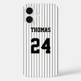 Funda iPhone 16 Bandas negras de beisbol blanco número de nombre d