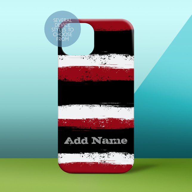 Funda iPhone 16 Bandas y nombre de Grunge - blanco rojo negro (Personalized Phone Case)