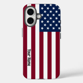 Funda iPhone 16 Bandera Americana con Texto Personalizado