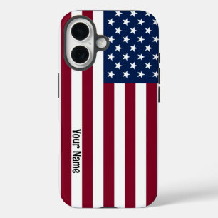 Funda iPhone 16 Bandera Americana con Texto Personalizado