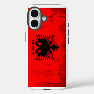 Funda iPhone 16 Bandera de Albania con aspecto "Grunge"