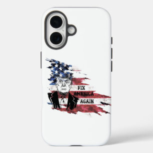 Funda iPhone 16 Bandera de Estados Unidos. Donald Trump.