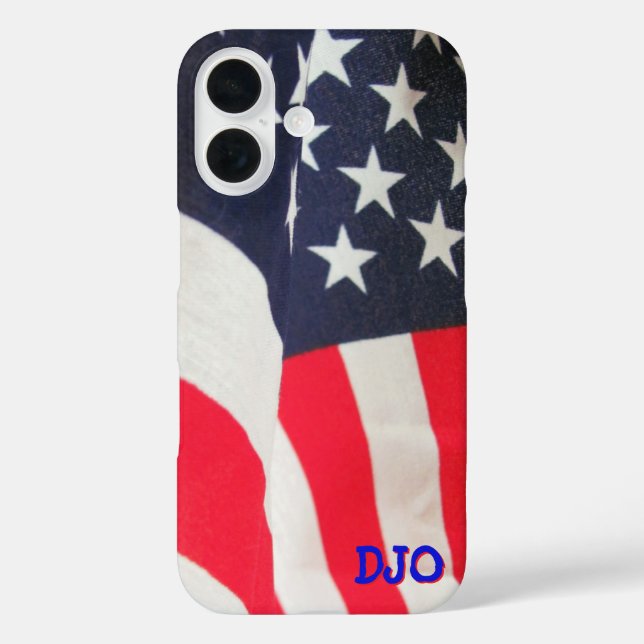 Funda iPhone 16 Bandera de Estados Unidos y sus iniciales (Reverso )