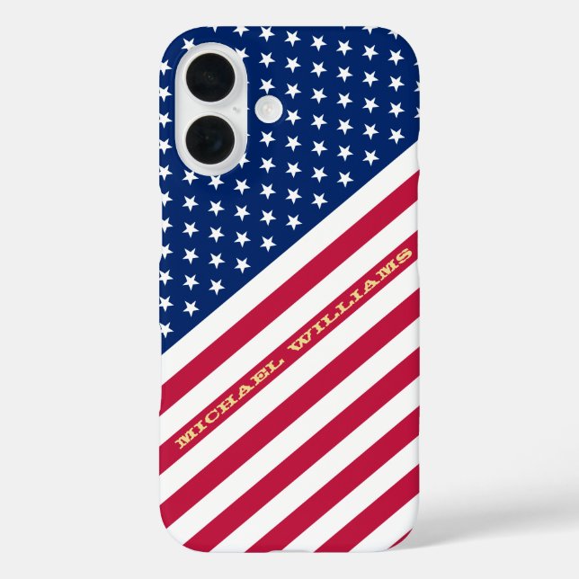 Funda iPhone 16 Bandera de las franjas de las estrellas blancas de (Reverso )