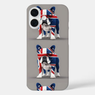 Funda iPhone 16 bandera de perro y del Reino Unido