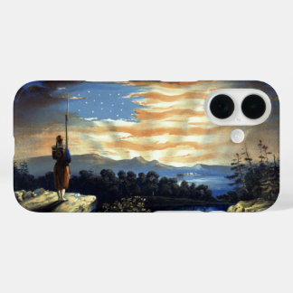 Funda iPhone 16 Bandera estadounidense celestial en el cielo, guer
