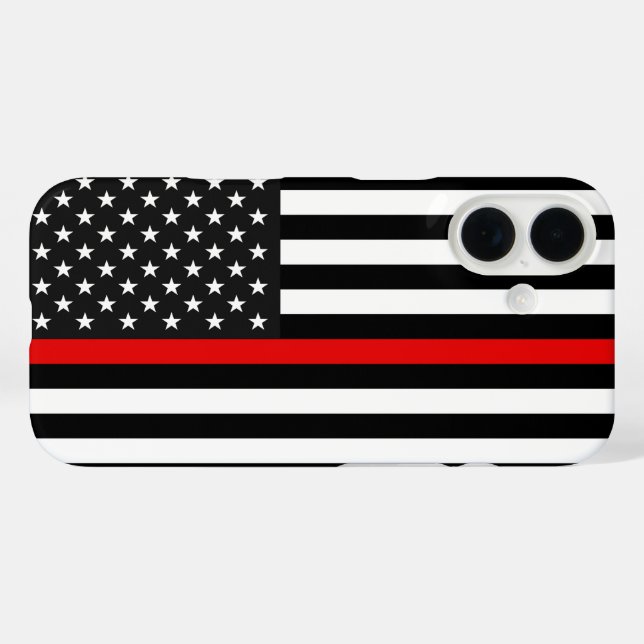 Funda iPhone 16 Bandera estadounidense delgada de la línea roja (Reverso (Horizontal))