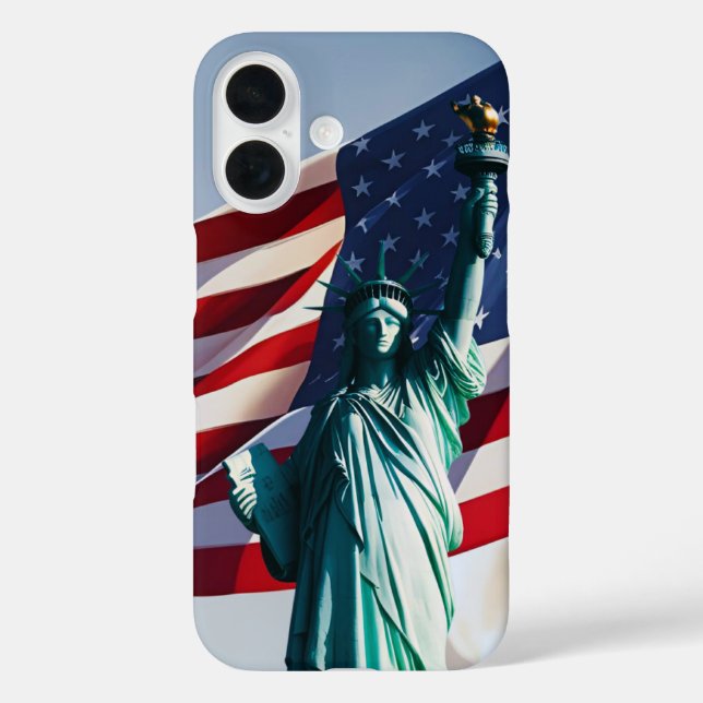 Funda iPhone 16 Bandera estadounidense Lady Liberty (Reverso )