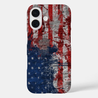 Funda iPhone 16 Bandera estadounidense pintada en un muro oscuro