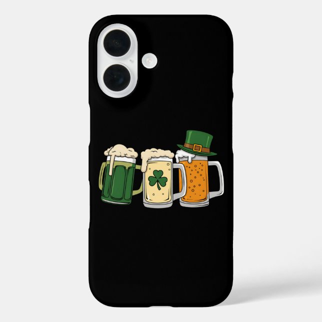 Funda iPhone 16 Bandera irlandesa de cerveza St Patrick's Day Sham (Reverso )