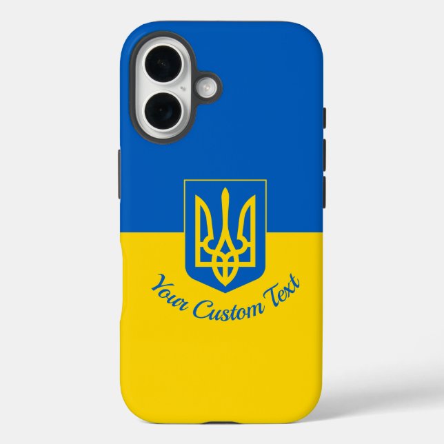 Funda iPhone 16 Bandera ucraniana con escudo de armas y texto pers (Reverso )