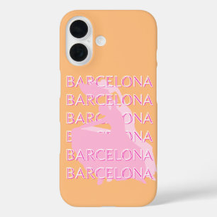 Funda iPhone 16 Barcelona Travel Art, España, Naranja, Rosa